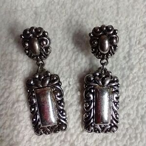 Square silvertone decorative post earrings